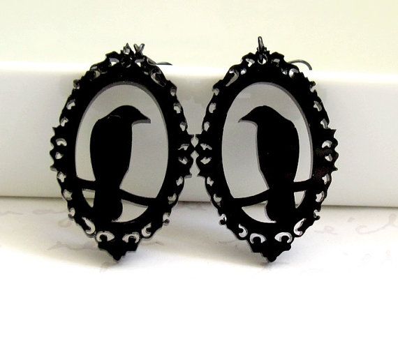 Black raven acrylic earrings